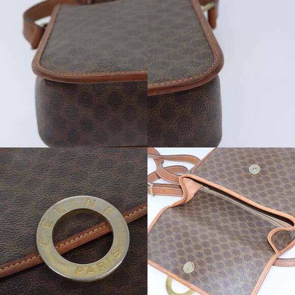 CELINE Macadam Canvas Circle Shoulder Bag Pvc Leather Brown Gold - Picture 11 of 13